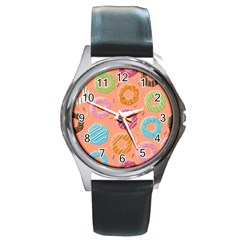 Doughnut Bread Donuts Orange Round Metal Watch