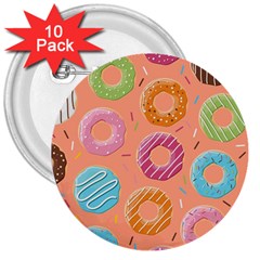 Doughnut Bread Donuts Orange 3  Buttons (10 Pack)  by Mariart