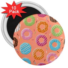 Doughnut Bread Donuts Orange 3  Magnets (10 Pack)  by Mariart