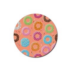 Doughnut Bread Donuts Orange Rubber Round Coaster (4 Pack) 