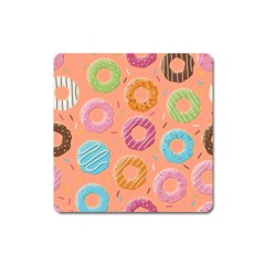 Doughnut Bread Donuts Orange Square Magnet by Mariart