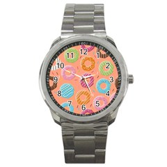 Doughnut Bread Donuts Orange Sport Metal Watch by Mariart