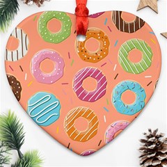 Doughnut Bread Donuts Orange Heart Ornament (two Sides) by Mariart