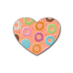 Doughnut Bread Donuts Orange Rubber Coaster (heart)  by Mariart