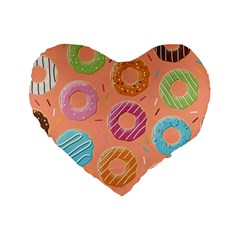 Doughnut Bread Donuts Orange Standard 16  Premium Heart Shape Cushions by Mariart