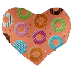 Doughnut Bread Donuts Orange Large 19  Premium Heart Shape Cushions by Mariart