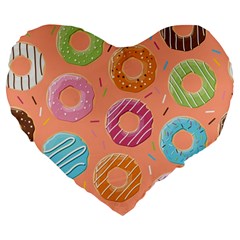 Doughnut Bread Donuts Orange Large 19  Premium Flano Heart Shape Cushions by Mariart