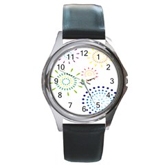 Fireworks Illustrations Fire Partty Polka Round Metal Watch by Mariart