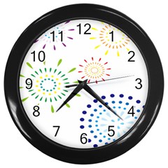 Fireworks Illustrations Fire Partty Polka Wall Clocks (black)