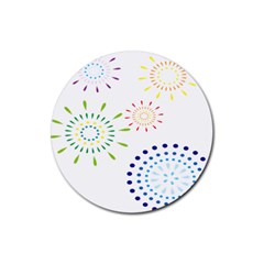 Fireworks Illustrations Fire Partty Polka Rubber Round Coaster (4 Pack) 