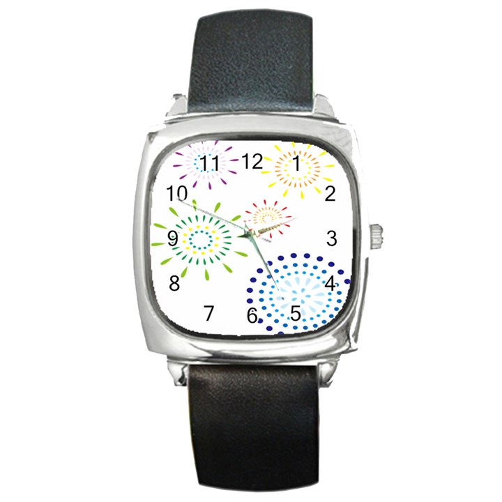 Fireworks Illustrations Fire Partty Polka Square Metal Watch