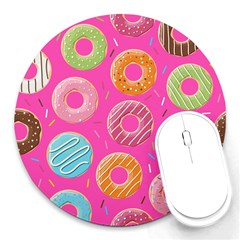 Doughnut Bread Donuts Pink Round Mousepads by Mariart