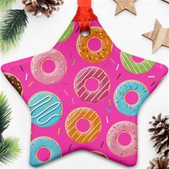 Doughnut Bread Donuts Pink Ornament (star) by Mariart