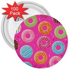 Doughnut Bread Donuts Pink 3  Buttons (100 Pack) 