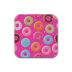 Doughnut Bread Donuts Pink Rubber Square Coaster (4 Pack) 