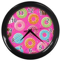 Doughnut Bread Donuts Pink Wall Clocks (black)