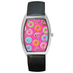 Doughnut Bread Donuts Pink Barrel Style Metal Watch by Mariart