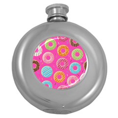 Doughnut Bread Donuts Pink Round Hip Flask (5 Oz)