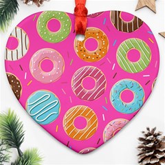 Doughnut Bread Donuts Pink Heart Ornament (two Sides)