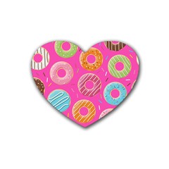 Doughnut Bread Donuts Pink Rubber Coaster (heart)  by Mariart