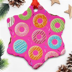 Doughnut Bread Donuts Pink Snowflake Ornament (two Sides) by Mariart