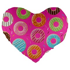 Doughnut Bread Donuts Pink Large 19  Premium Flano Heart Shape Cushions by Mariart