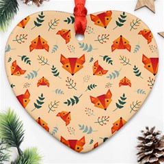 Foxes Animals Face Orange Ornament (heart) by Mariart