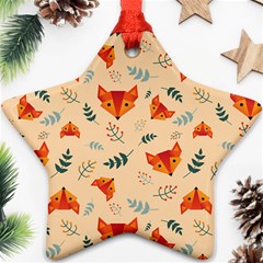 Foxes Animals Face Orange Ornament (star) by Mariart