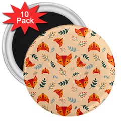 Foxes Animals Face Orange 3  Magnets (10 Pack)  by Mariart