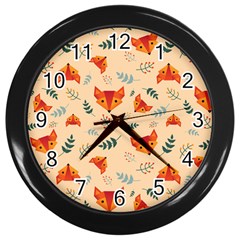 Foxes Animals Face Orange Wall Clocks (black) by Mariart