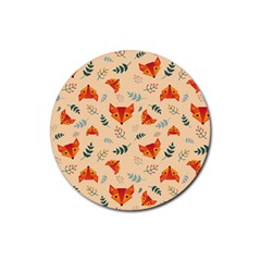 Foxes Animals Face Orange Rubber Coaster (round) 