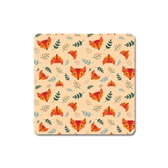 Foxes Animals Face Orange Square Magnet by Mariart