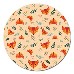 Foxes Animals Face Orange Magnet 5  (round) by Mariart