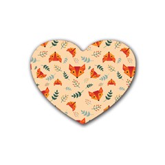 Foxes Animals Face Orange Heart Coaster (4 Pack)  by Mariart