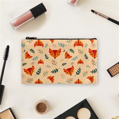 Foxes Animals Face Orange Cosmetic Bag (small)  by Mariart