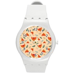 Foxes Animals Face Orange Round Plastic Sport Watch (m) by Mariart