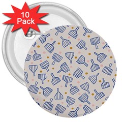 Glass Polka Circle Blue 3  Buttons (10 Pack)  by Mariart