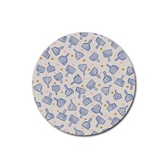 Glass Polka Circle Blue Rubber Round Coaster (4 Pack) 