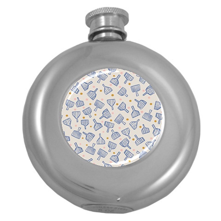 Glass Polka Circle Blue Round Hip Flask (5 oz)