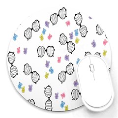 Glasses Bear Cute Doll Animals Round Mousepads by Mariart