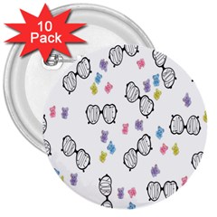 Glasses Bear Cute Doll Animals 3  Buttons (10 Pack)  by Mariart