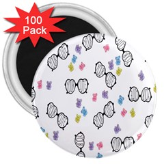 Glasses Bear Cute Doll Animals 3  Magnets (100 Pack)