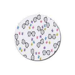 Glasses Bear Cute Doll Animals Rubber Round Coaster (4 Pack) 