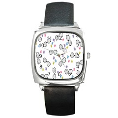 Glasses Bear Cute Doll Animals Square Metal Watch