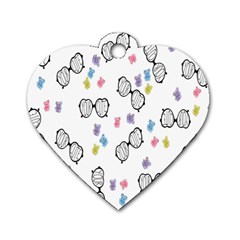 Glasses Bear Cute Doll Animals Dog Tag Heart (one Side) by Mariart