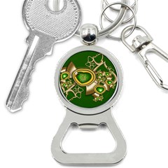 Green And Gold Hearts With Behrman B And Bee Bottle Opener Key Chain by WolfepawFractals