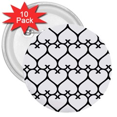 Heart Background Wire Frame Black Wireframe 3  Buttons (10 Pack)  by Mariart