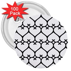 Heart Background Wire Frame Black Wireframe 3  Buttons (100 Pack) 