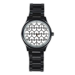 Heart Background Wire Frame Black Wireframe Stainless Steel Round Watch by Mariart