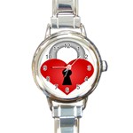 Heart Padlock Red Love Round Italian Charm Watch Front